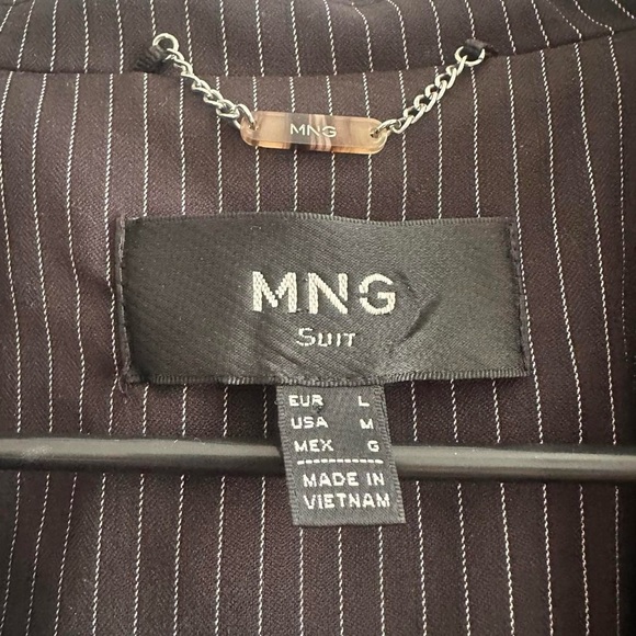 MANGO MNG Women’s Pinstripe Black Blazer Suit Jacket Medium - Picture 7 of 8